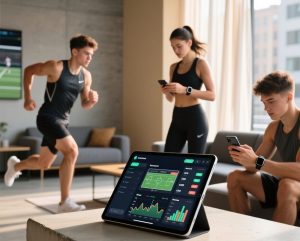 A group of people doing exercise and sports betting 